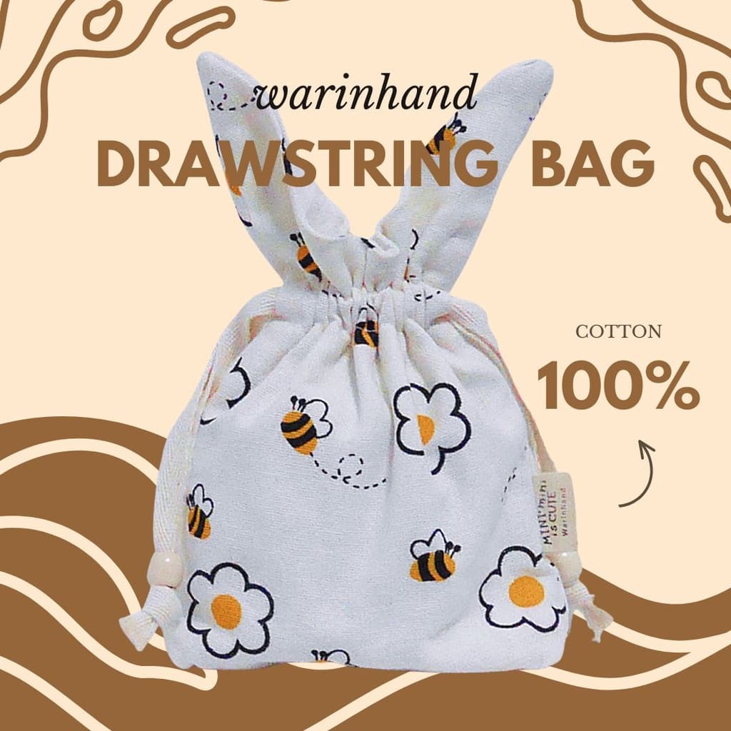 Warinhand  ถุงผ้าหูกระต่าย mini is cute ลายผึ้งน้อย ผ้าฝ้าย 100%
