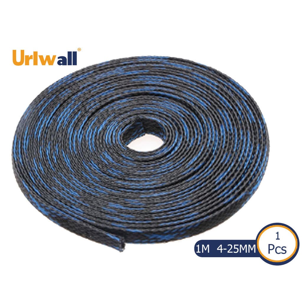Urlwall 1M 4-25 มม.สีฟ้าฉนวน Braid Sleeving แน่นพลาสติกเคลือบสายเคเบิลป้องกันขยายแขนกันกระแทกสายเคเบิลเครือข่ายแข็ง