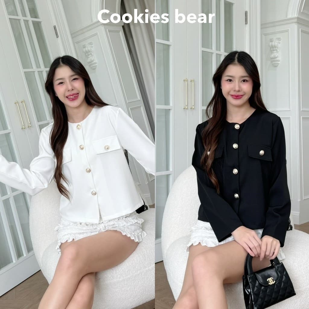 ทวิตเเขนยาว หรูหรามาก ป้ายCookie bear