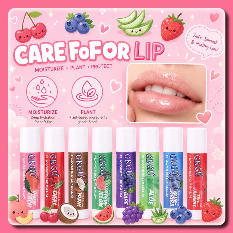 GKGU ลิปบาล์ม ป้องกันริมฝีปากแห้ง เพิ่มความชุ่มชื้น 8 กลิ่น ชอร์รี่ มะพร้าว ว่านหางจะเข้ พีช บลูเบอร์รี