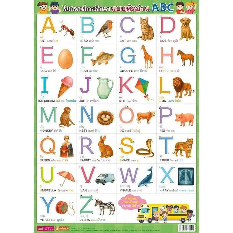 B2S MIS โปสเตอร์การศึกษา แบบหัดอ่าน ABC ขนาด A3 วัสดุกันน้ำ