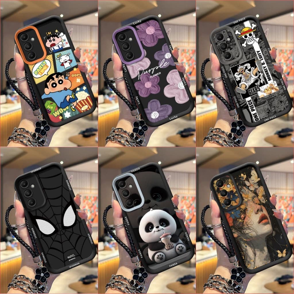 สําหรับ Samsung Galaxy A56 5G น่ารักสีชมพู Bunny & Blue Robot Cat การ์ตูนเคสโทรศัพท์ 3D รูปตกแต่งซิลิโคนอ่อนนุ่มกันกระแทกพร้อมสายคล้องมือจับคู่