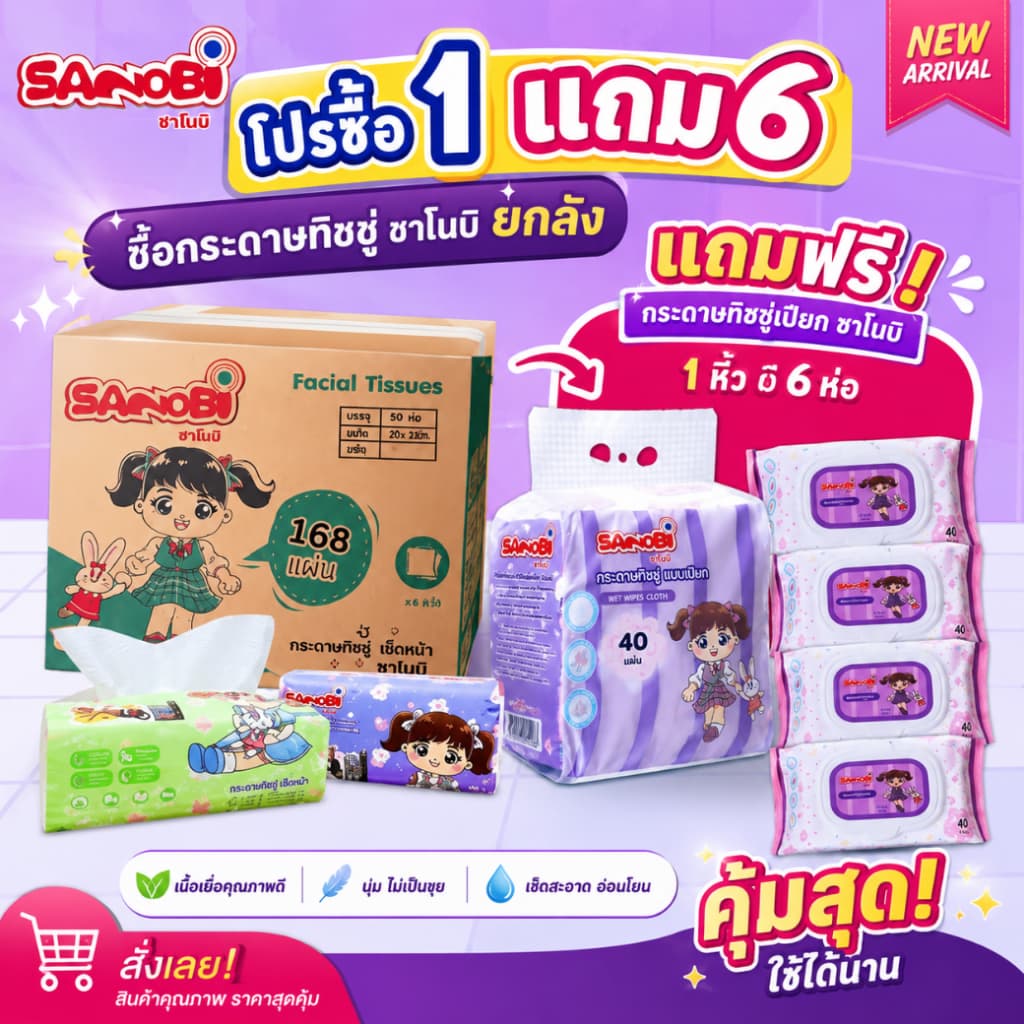 SANOBI Facial Tissue กระดาษทิชชู่เช็ดหน้า รุ่น 230 แผ่น : 1 แพ็ค