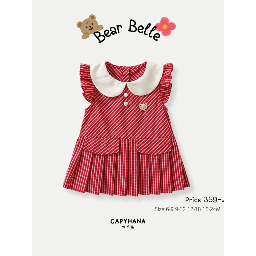 CAPYHANA เสื้อผ้าเด็กทารกสก็อตแดง ชุดเด็กทารกผู้หญิงน่ารัก  ( Bear Belle)
