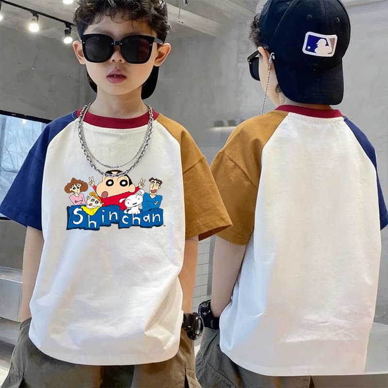 COD พร้อมส่ง ผ้าฝ้าย100% เสื้อยืดเด็ก Shinchan Family ลวดลายการ์ตูน นุ่มสบาย สไตล์ฤดูร้อนใหม่ 80-140ซม ส่งจากไทย ส่งเร็ว