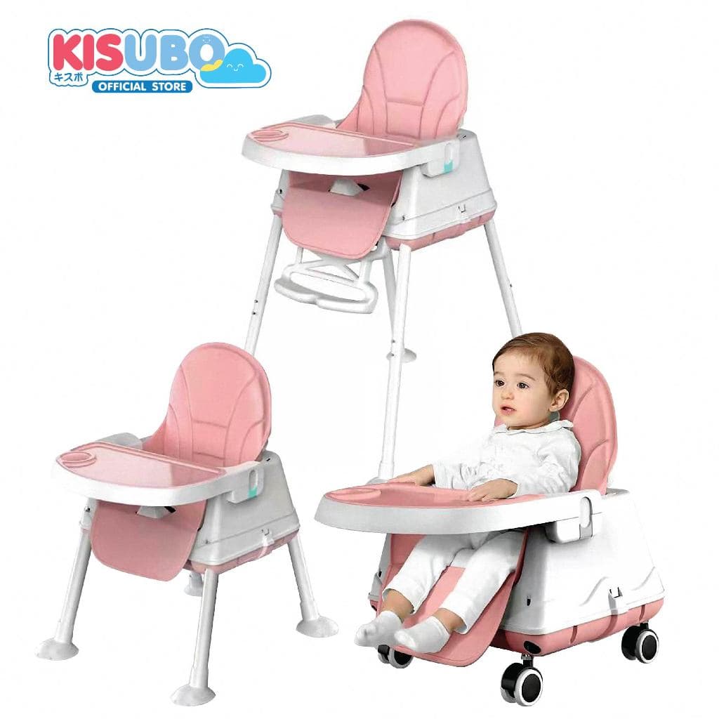 KISUBO เก้าอี้กินข้าวเด็ก 3in1 60-100cm Baby High Chair เบาะ PU มีล้อ ปรับความสูงได้