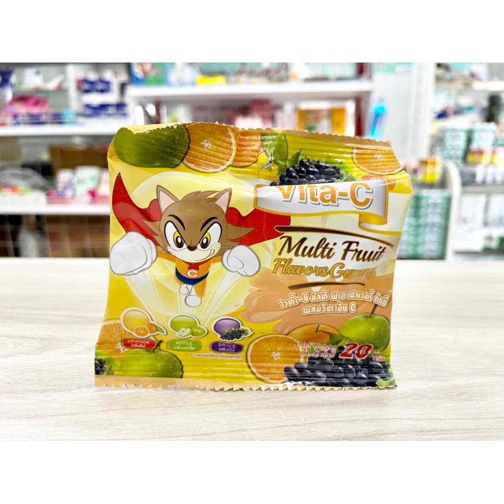 Vita C Multi Friut Gummy กัมมี่วิตามินซี ผสมน้ำผลไม้เข้มข้น รสผลไม้รวม 1 ซอง (exp /10/2026)