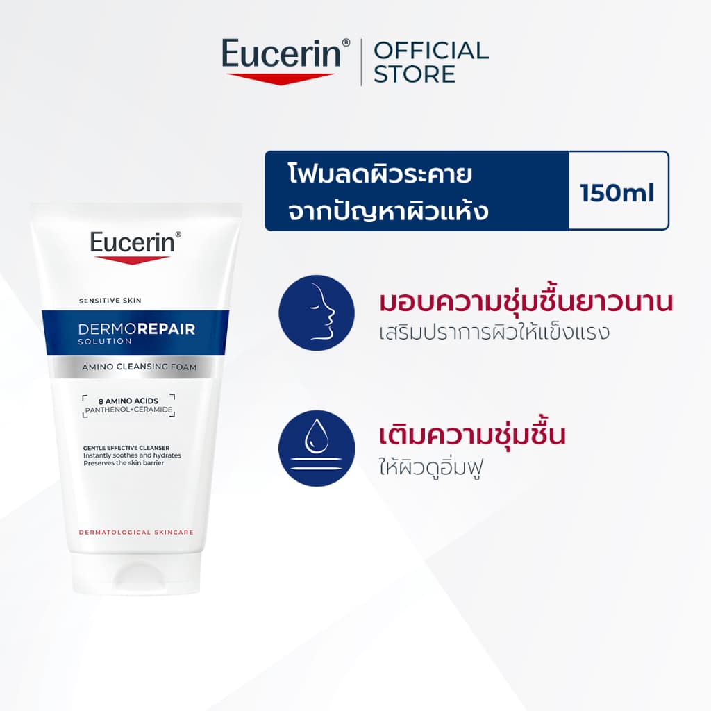 Eucerin Dermorepair Solution Cleansing Gel 200ml คลีนเซอร์ทำความสะอาดผิวหน้า ยูเซอริน ทำความสะอาดผิวอย่างล้ำลึก.