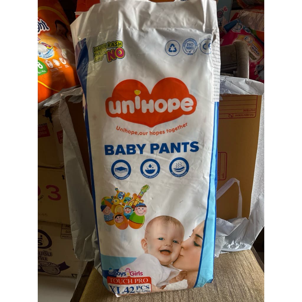 แพมเพิส แพมเพิสถูก แพมเพิสนำเข้า Unihope สีเหลือง ผ้าอ้อมเด็กสำเร็จรูป แพมเพิสเด็ก S/M/L/XL/XXL
