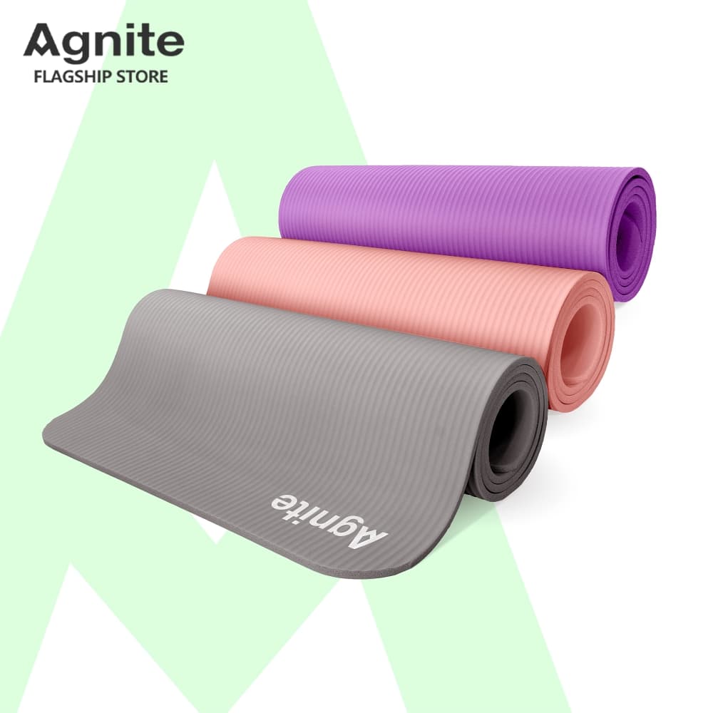 Agnite (ของแถมฟรี) เสื่อโยคะ เบาะรองออกกำลังกาย แผ่นรองโยคะ กันลื่น หนาแผ่นใหญ่ ออกกําลังกายYoga Mat