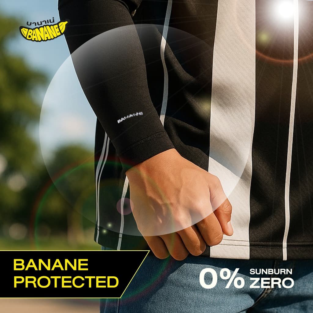 BANANE ปลอกแขนสีดำ รุ่น LLL แพ็ค 12 คู่ ป้องกันแดด UV ผ้าระบายอากาศ ทนเหงื่อ น้ำหนักเบา ให้คุณใส่ได้อย่างสบายและมีประสิท