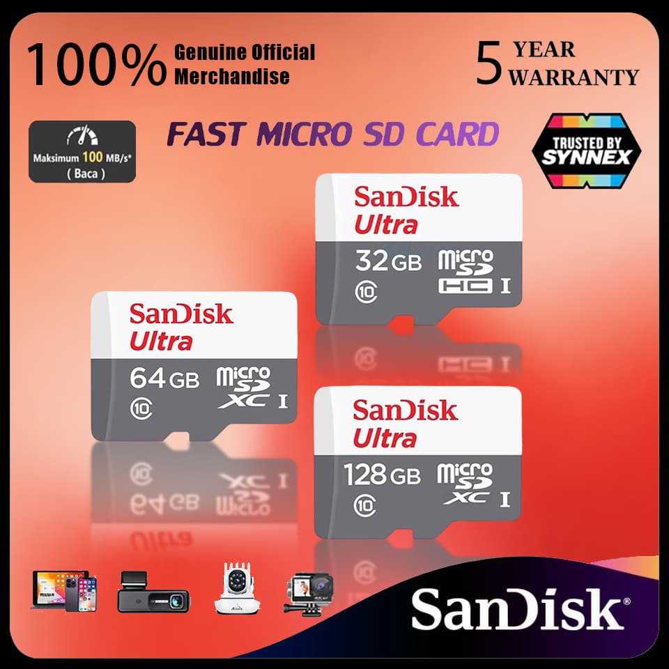 SANDISK Ultra Micro SD Card 128GB รุ่น SDSQUNR-128G-GN6MNVขนาดเล็กพิเศษการ์ด SD อ่านความเร็วสูงเป็นพิเศษ(32GB-1TB)