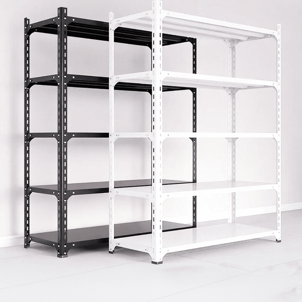 ชั้นวางของเหล็ก รับน้ำหนักได้ 1200 กก. ใช้งานได้หลากหลาย ประกอบง่าย ปรับระดับได้ มีหลายขนาดและสี ขาว-ดำ 3-6 ชั้น