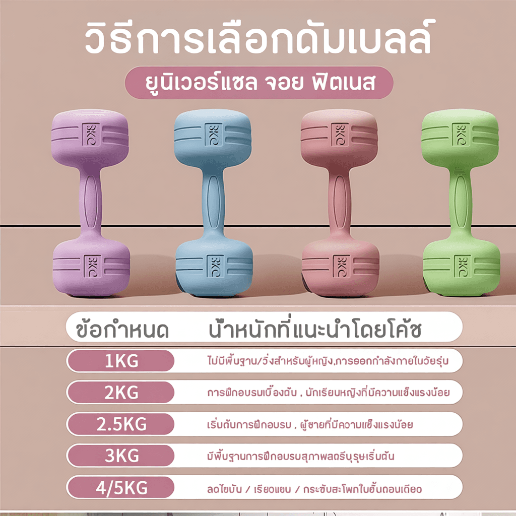 ดัมเบลสำหรับออกกำลังกาย น้ำหนัก 1-5 กก. หลากหลายสี