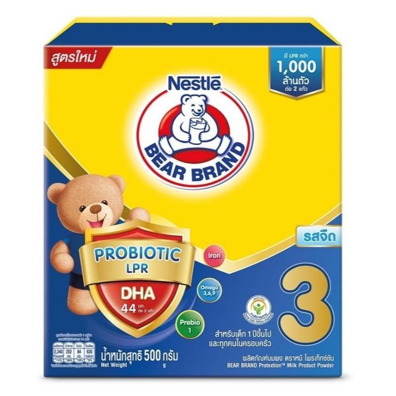 นมผง ตราหมี สูตร 3 รสจืด- น้ำผึ้ง 500 กรัม ฺBear Brand นมผงตราหมี