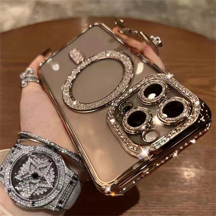เคสกันกล้อง พร้อมเลนส์กล้อง เคส ใส ชาร์จได้ สำหรับ iPhone 17 Air 17 17Pro 17Air 17Promax  11 12 13 14 15 PRO MAX 16e 16 e PROMAX เคสแม่เหล็ก ประดับเพชร