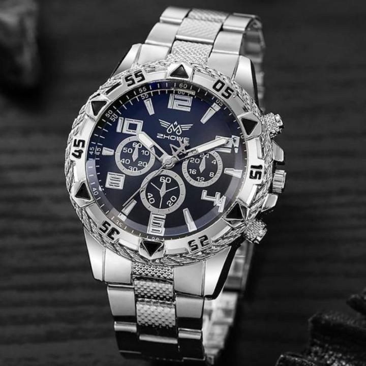 แบบสบายๆ นาฬิกาข้อมือผู้ชาย หน้าปัดขนาดใหญ่ สายนาฬิกาสแตนเลส นาฬิกาธุรกิจ แฟชั่น หรูหรา นาฬิกาควอตซ์ อัตโนมัติหลายสี Dial สแตนเลสนาฬิกาสำหรับผู้ชาย นาฬิกาผู้ชาย, นาฬิกาลำลอง Three Dial Stainless Steel Watch Men's Quartz Watch Business Fashion Watch