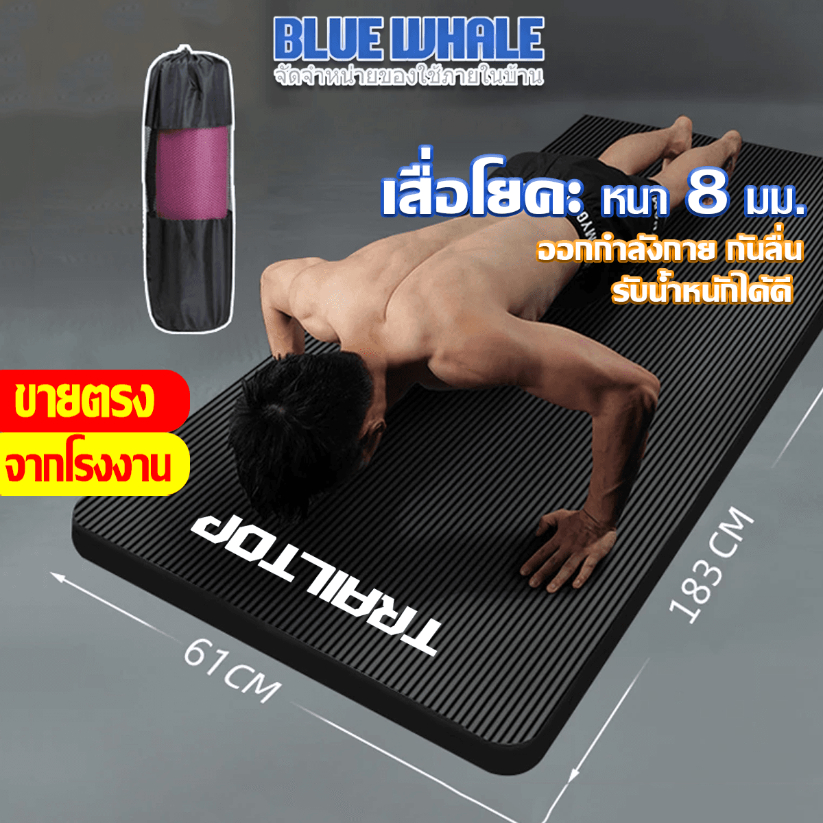 BLUE WHALE เสื่อโยคะ หนาพิเศษ 8 มิลเมตร และ 10 มิลิเมตร ใช้ออกกำลังกาย กันลื่นรับน้ำหนักได้ดี หน้ากว้าง 61 cm ยาว 183 cm  นุ่มสบายใช้งานสะดวกทนต่อแรงกดทับได้เป็นอย่างดี